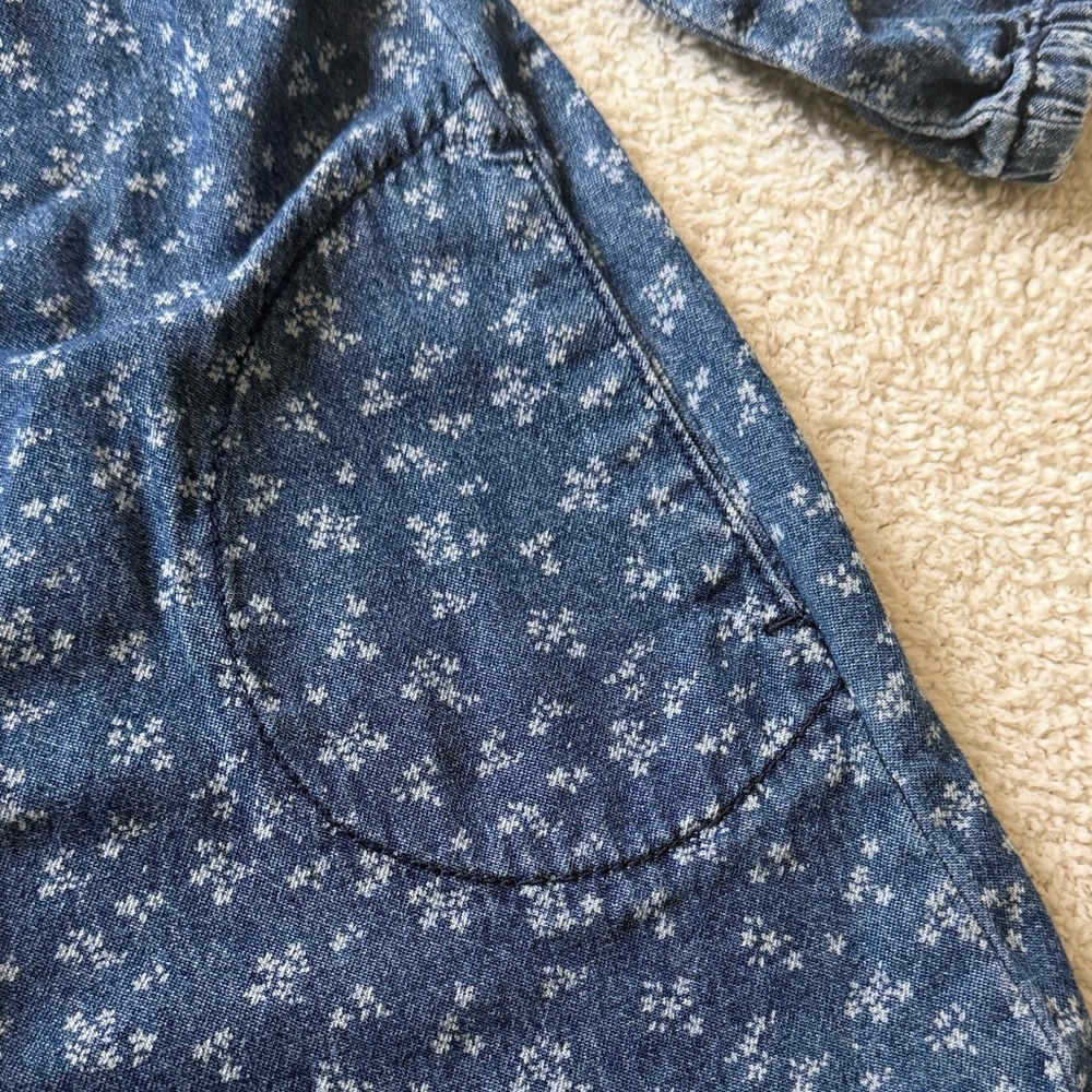 Zara Navy Floral Denim Button-Front Dress with Quilted Collar - Picture 4 of 4